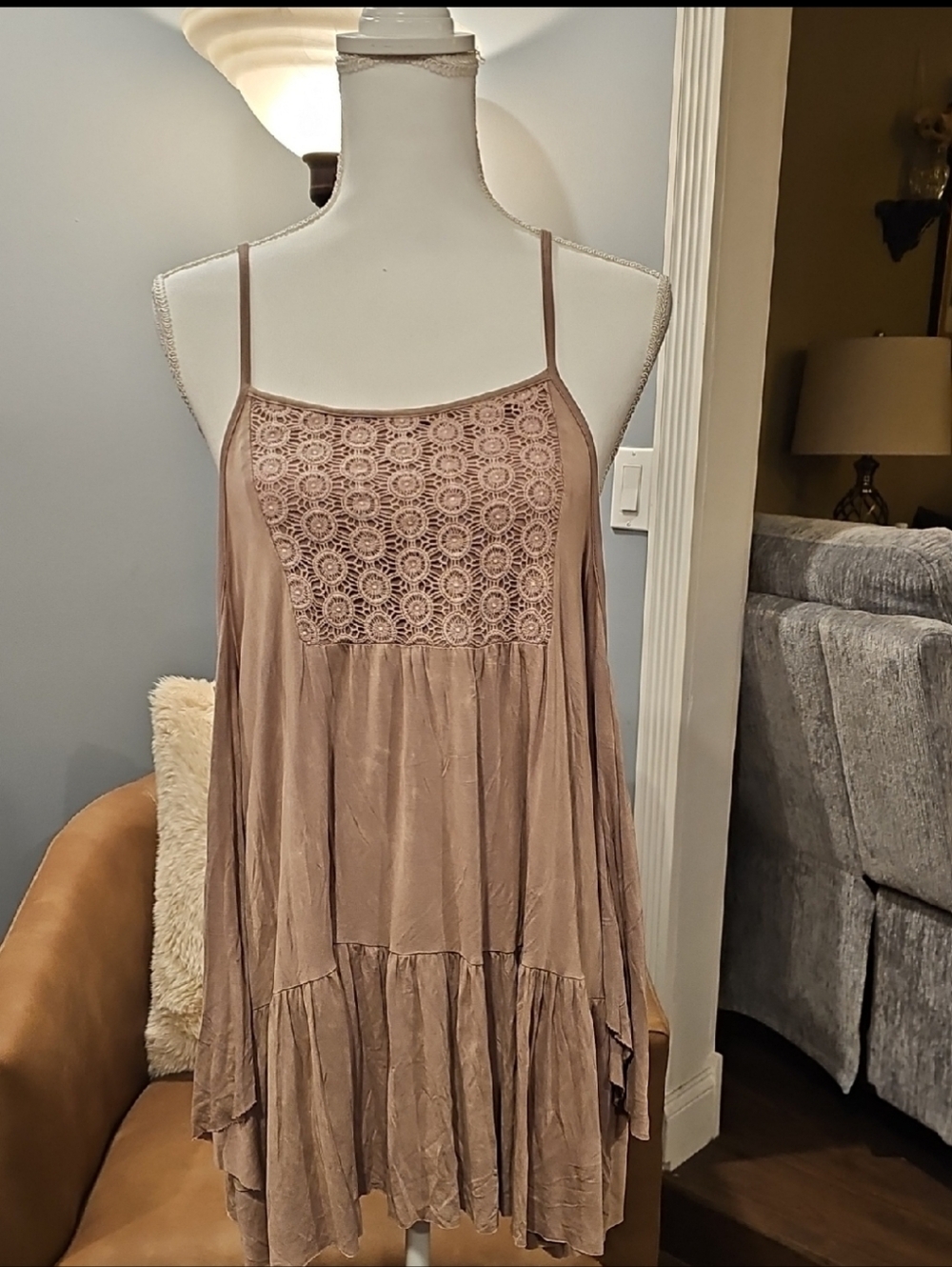POL Sz S Cold Shoulder Long Sleeve Tunic W/Crochet Bodice NWT
